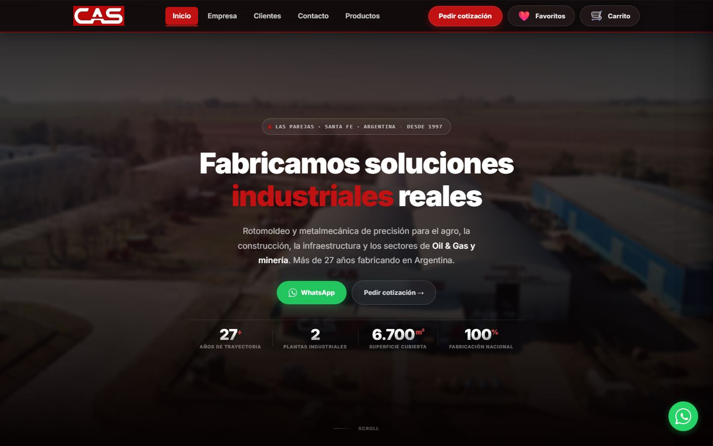 Captura del sitio de Industrias CAS
